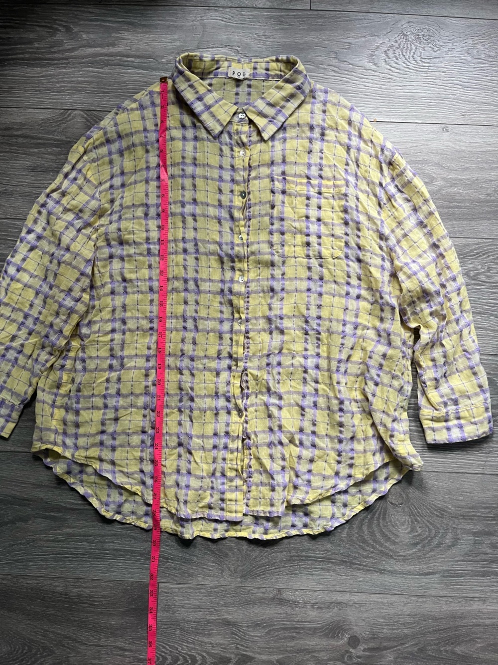 Pol Yellow Purple Lightweight 100% Cotton Oversized Crinkle Button Down Shirt S - Picture 7 of 8
